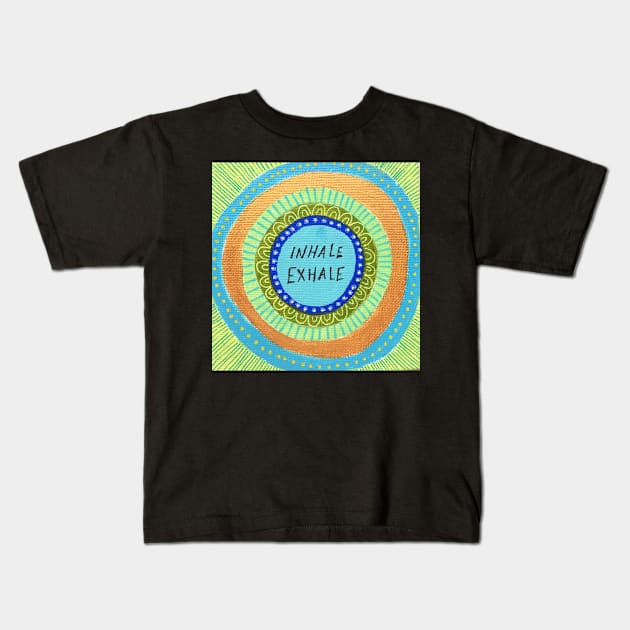 Blue Inhale Exhale Mandala Kids T-Shirt by MyCraftyNell